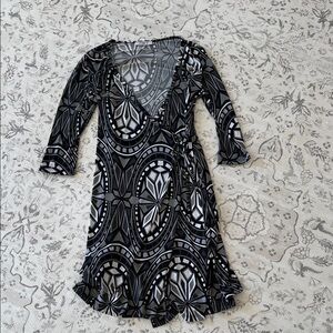 Geometric Black and Gray Wrap Dress
